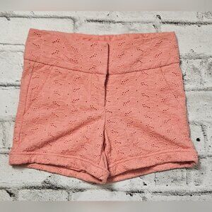 le Chateau Salmon Color Solid Eyelet Embroidery Shorts